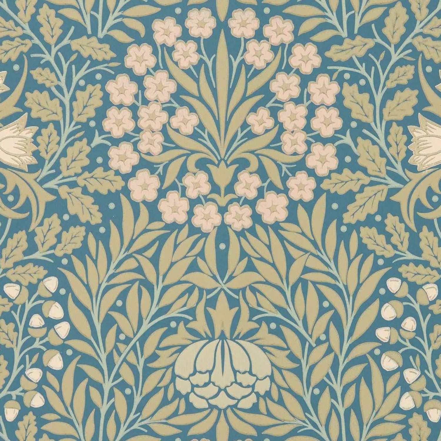 Morris and Co behang Daisy &amp; Oak Powder Blue/Blush 217584
