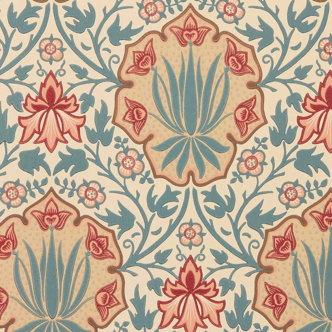 Morris and Co behang Iris &amp; Rose Indigo/Crimson 217566