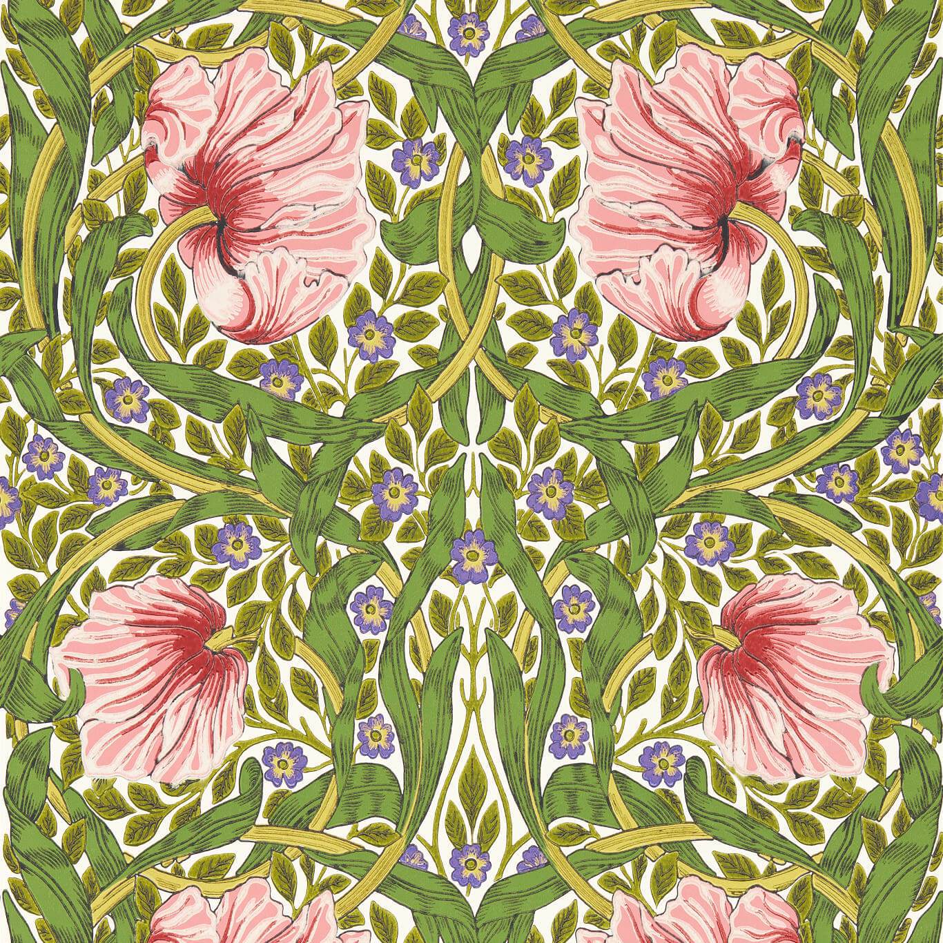 Morris and Co behang Pimpernel sap green/strawberry 217333