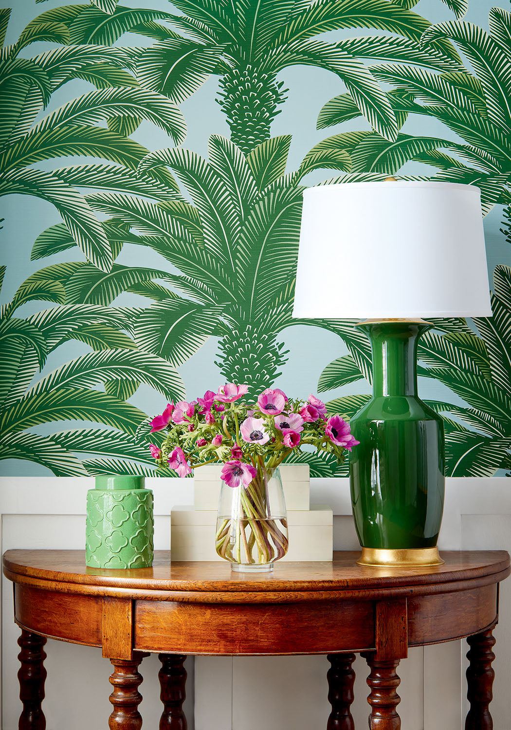 Thibaut behang Queen Palm Green and Blue T13908