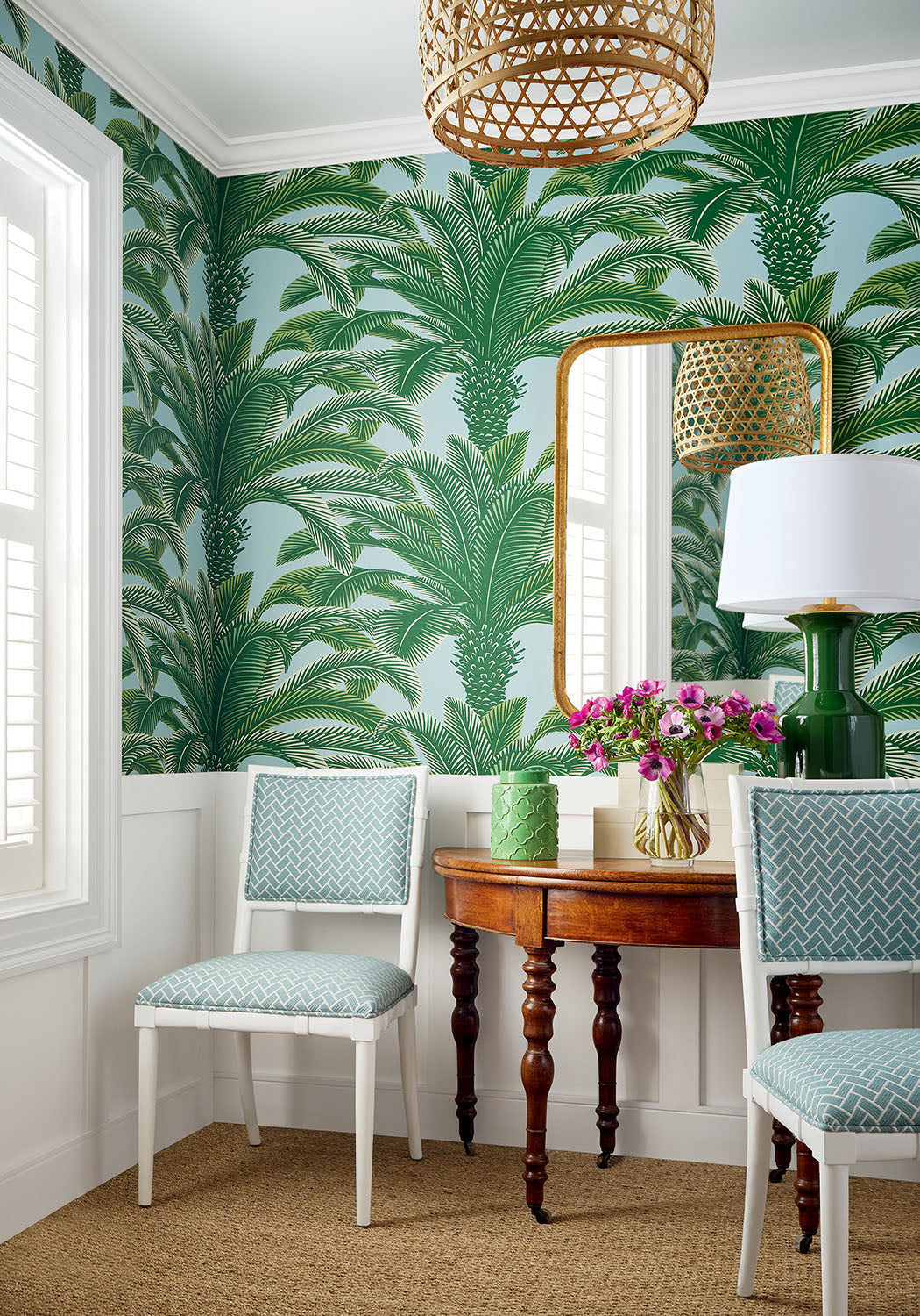 Thibaut behang Queen Palm Green and Blue T13908