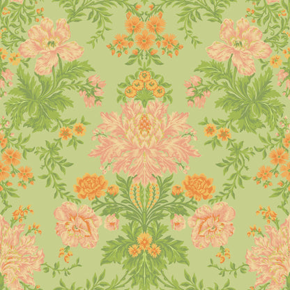 Cole and Son behang Poppies Peach, Marigold and Grass on Soft Green 128/7036