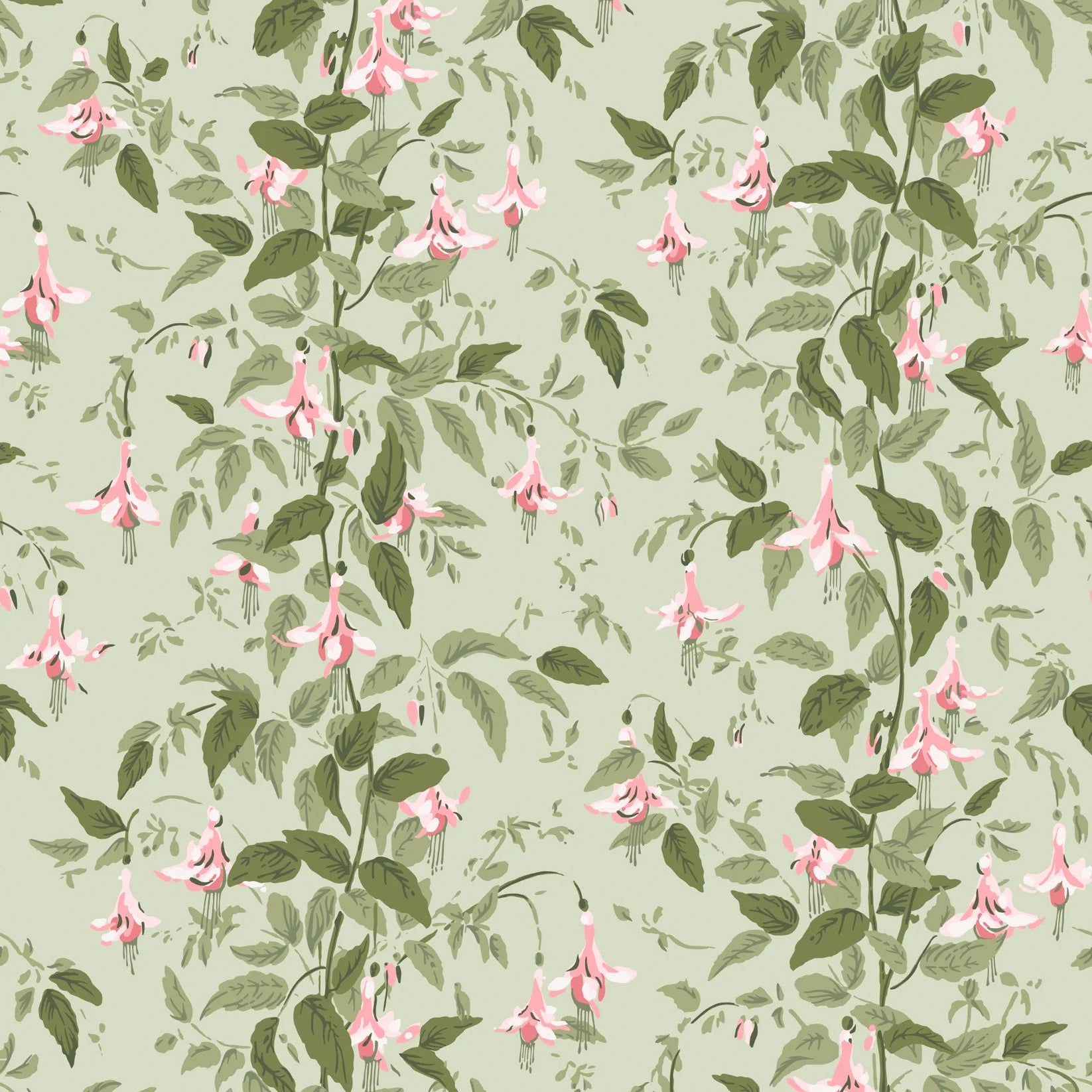 Cole and Son behang Fuchsia Powder Pink and Olive on Soft Spring Green 128/6032