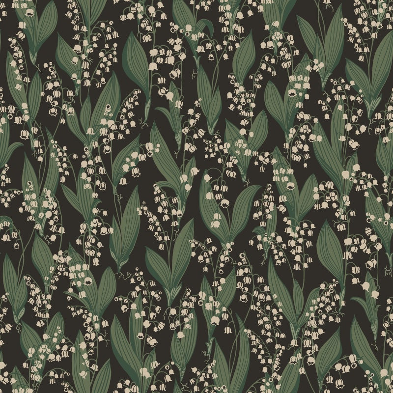 Sandberg behang Liljekonvalj Charcoal S10769