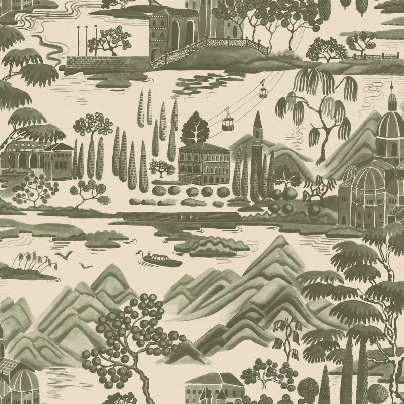 Sandberg behang Lake Como Forest Green S10689