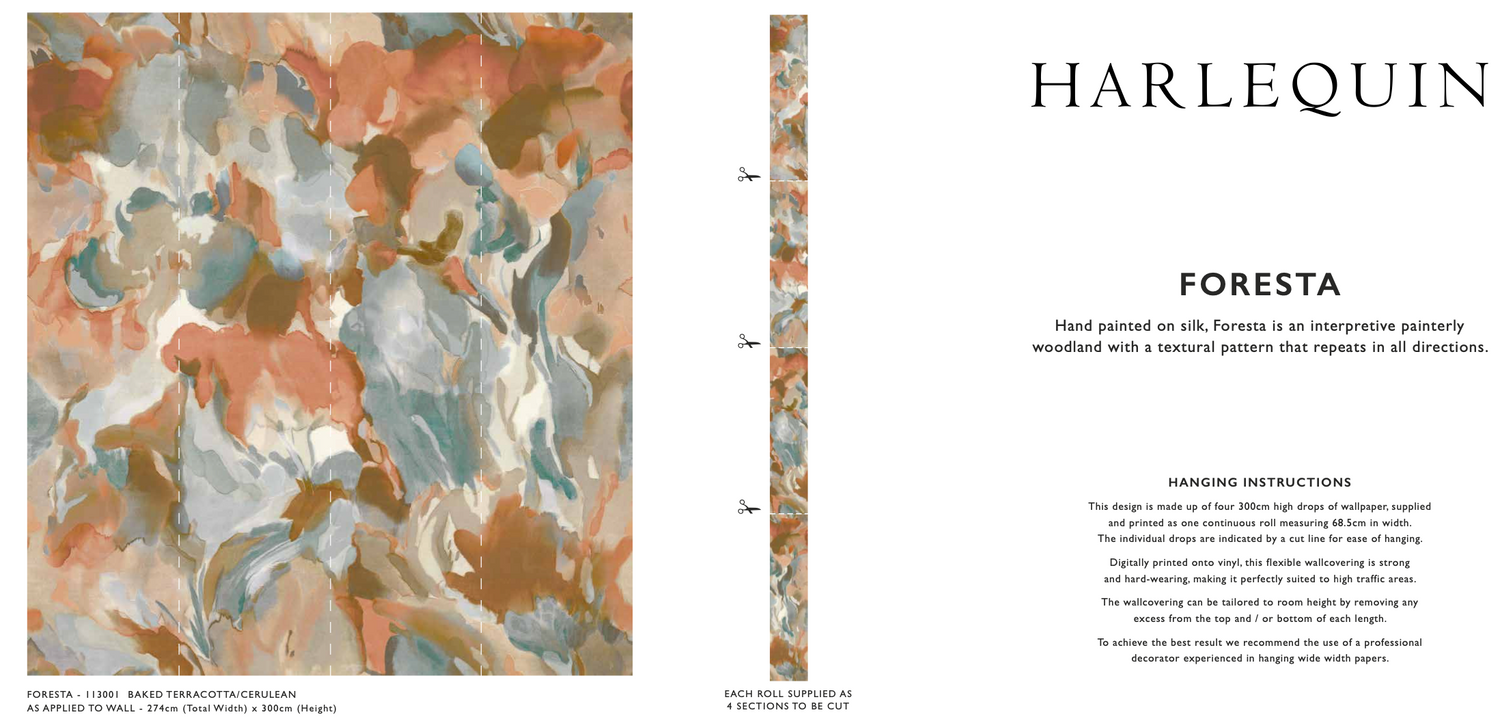 Harlequin behang Foresta Baked Terracotta/Cerulean 113001