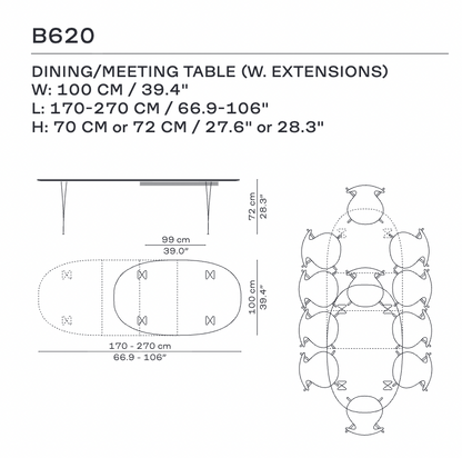 Fritz Hansen the Superellipse tafel B620 uitschuifbaar