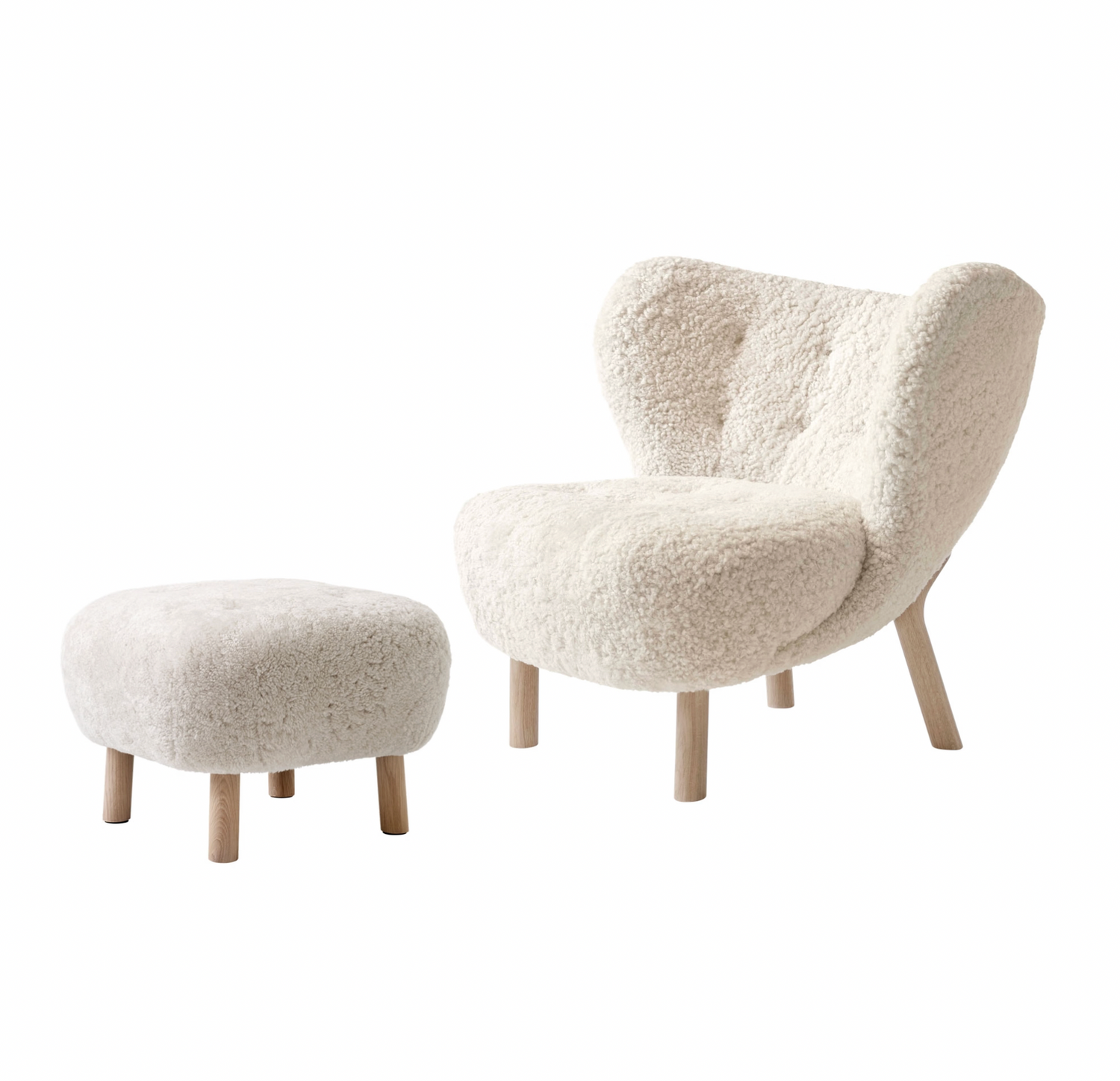 &amp;tradition Little Petra VB1 Lounge Chair sheepskin moonlight + ATD1 Poef