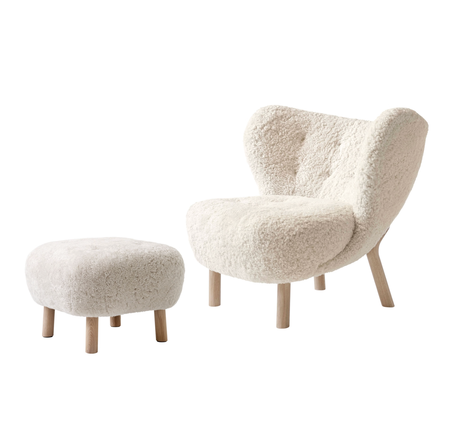 &amp;tradition Little Petra VB1 Lounge Chair sheepskin moonlight + ATD1 Poef