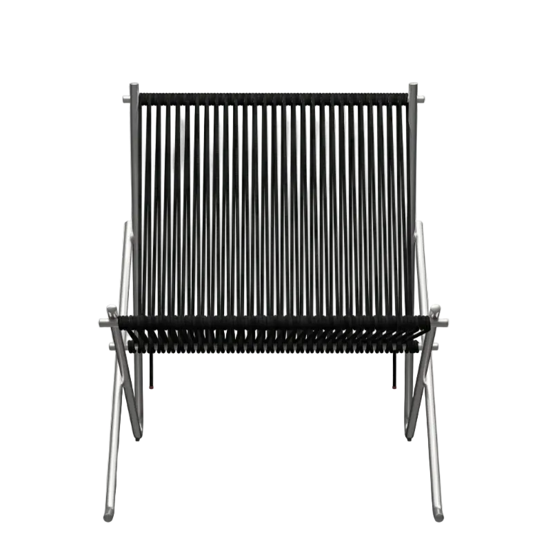 Fritz Hansen PK4™ fauteuil zwart flag halyard geborsteld RVS staal zij-aanzicht
