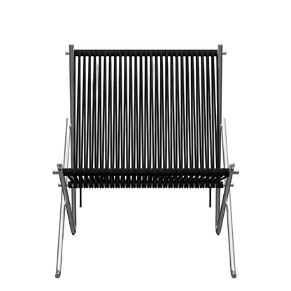 Fritz Hansen PK4™ fauteuil zwart flag halyard geborsteld RVS staal zij-aanzicht