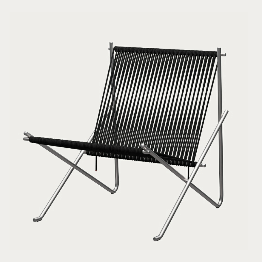 Fritz Hansen PK4™ fauteuil zwart flag halyard geborsteld RVS staal
