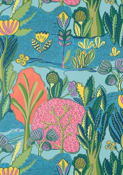 Thibaut behang Albero T45012 Tangerine en Turquoise uit de collectie Wanderlust 