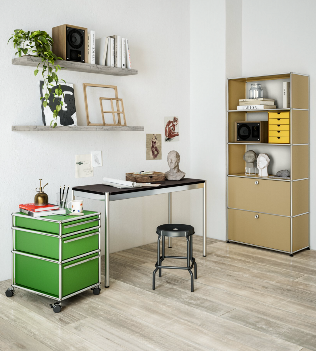 USM Haller M26 rolcontainer groen kantoor thuiswerken