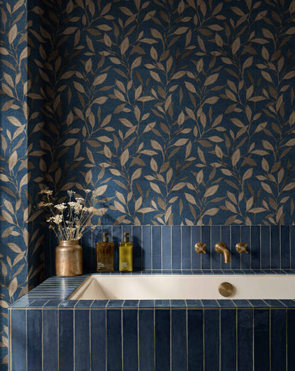 Coordonné behang Bagru Indigo D00443