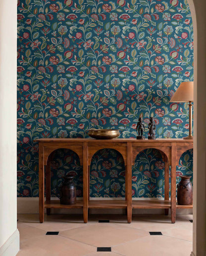 Coordonné behang Chintz Indigo D00401