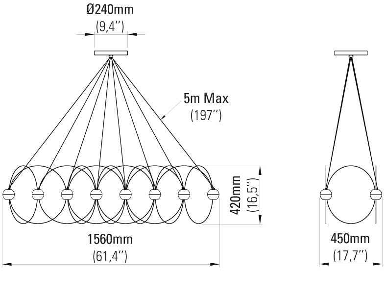 DCW éditions Munari 8 hanglamp maten