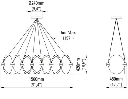 DCW éditions Munari 8 hanglamp maten