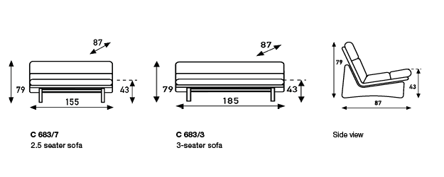 Artifort C683 bank afmetingen 2,5 zits en 3 zits