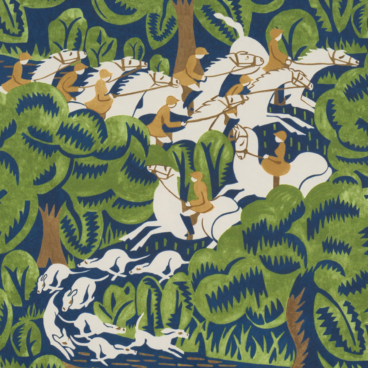 F. Schumacher Fox Chase Navy Green sfeerbeeld