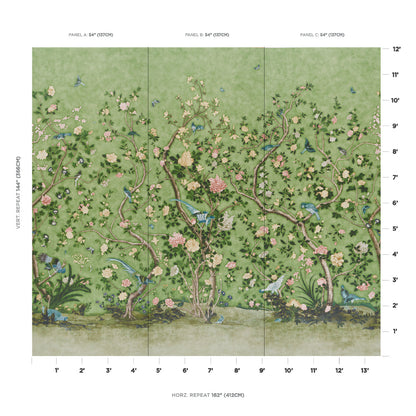 Schumacher Les Oiseaux Panel Set Apple Green sfeerbeeld
