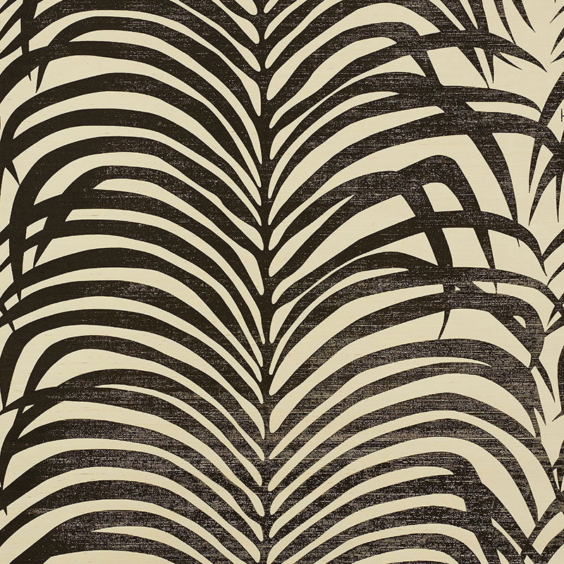F. Schumacher Zebra Palm Sisal behang Black On Ivory 5008222