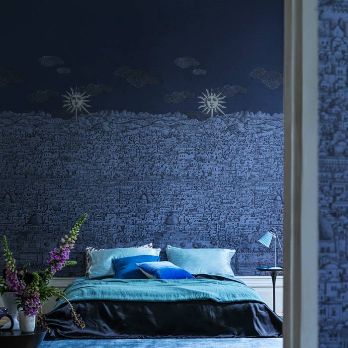 Cole and Son behang Vista Mediterranea Midnight with Gilver Sun 123/3013