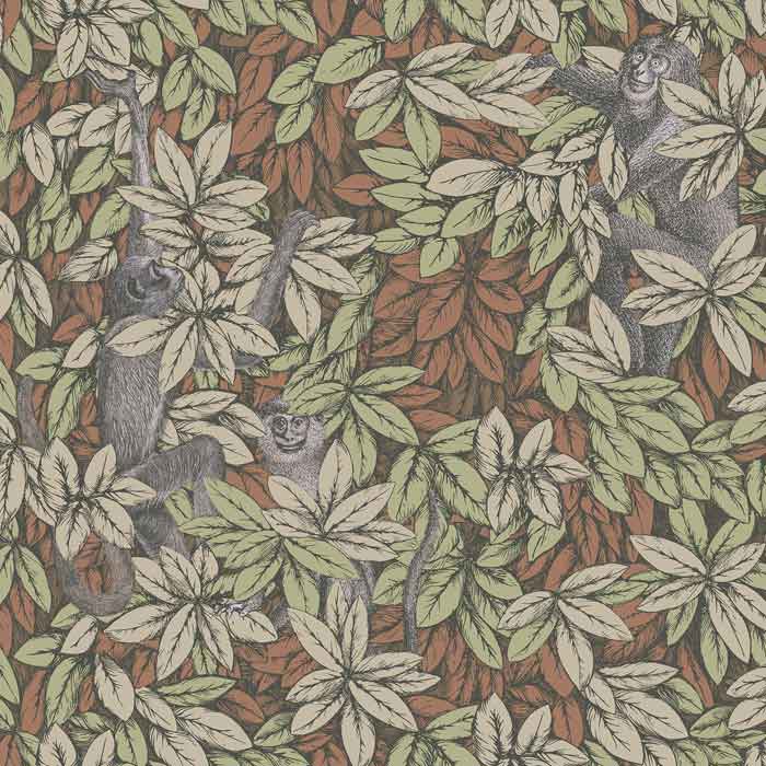Cole and Son behang Foglie e Scimmie Olive and Orange 123/10047