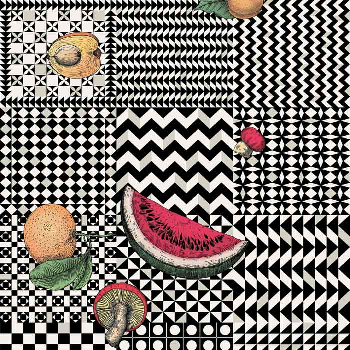 Cole and Son behang Frutta e Geometrico Black, White & Multi 123/6027