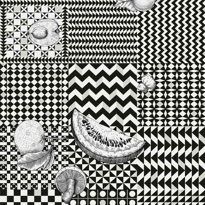 Cole and Son behang Frutta e Geometrico Black and White 123/6030