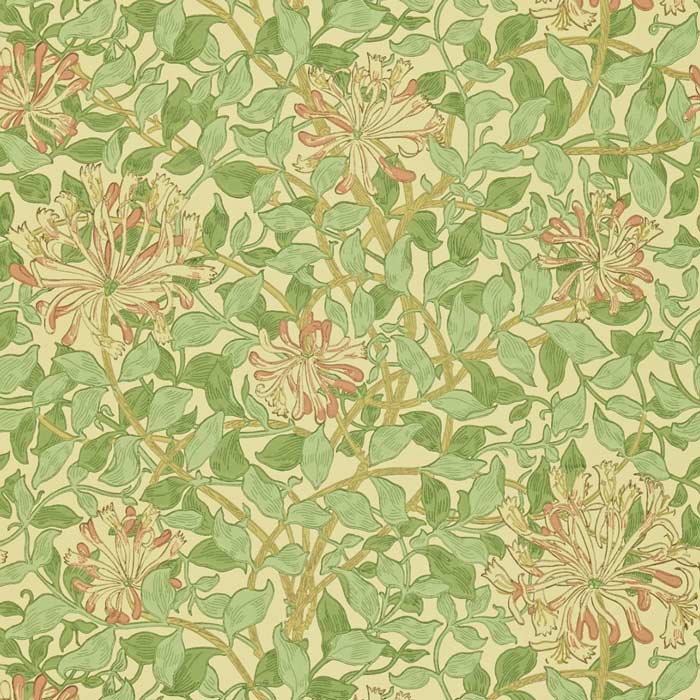 Morris and Co Honeysuckle green coral-ink 210435