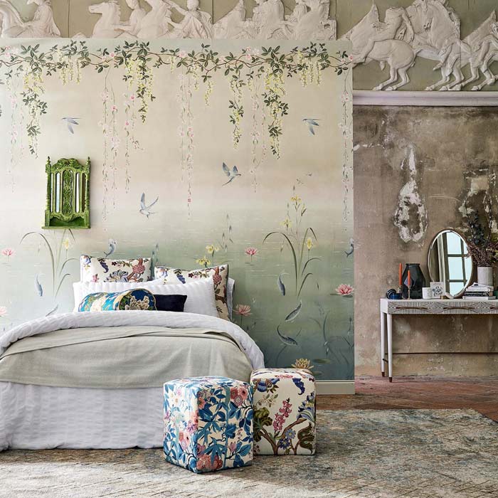 Sanderson Water Garden soft Jade/Pink blossom 217131